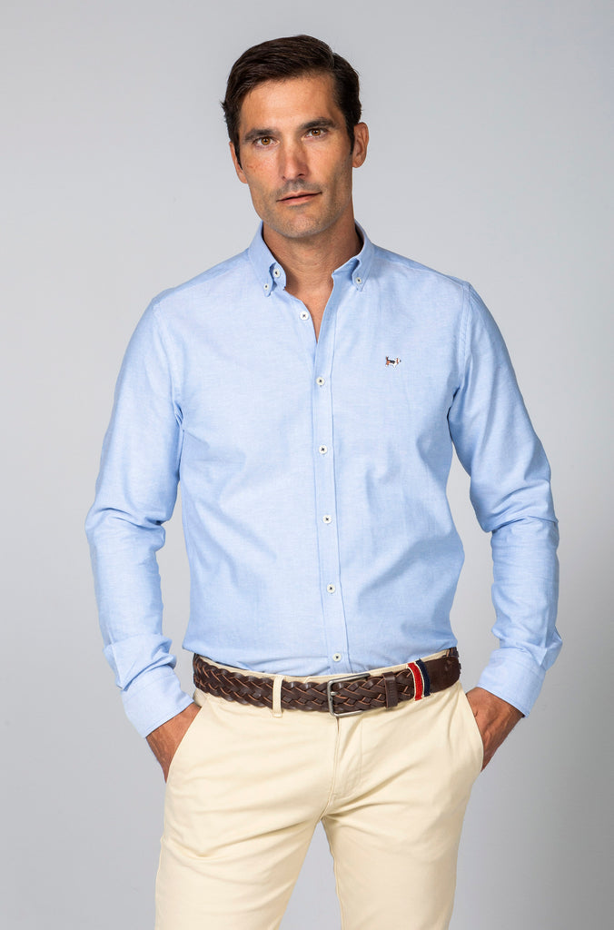 Camisa Oxford Liso Azul Medio