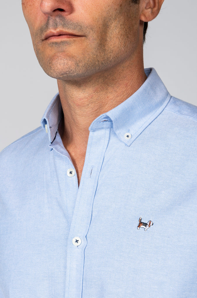 Camisa Oxford Liso Azul Medio