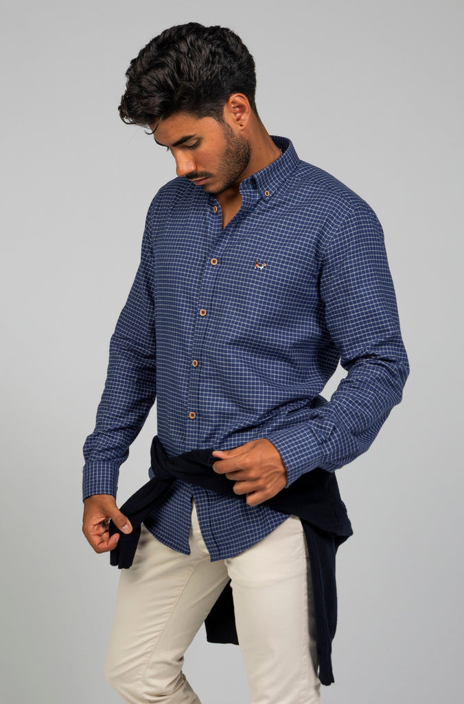 Camisa Franela Perchada Cuadrito Gris
