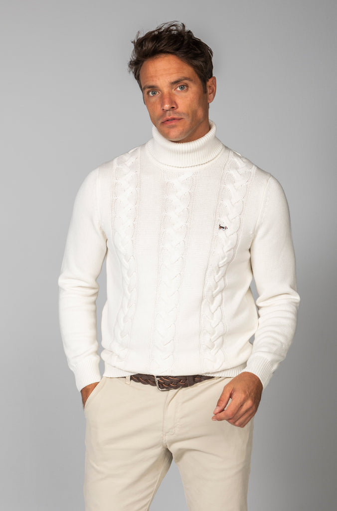 Jersey Trenzado Cuello Cisne Blanco Roto
