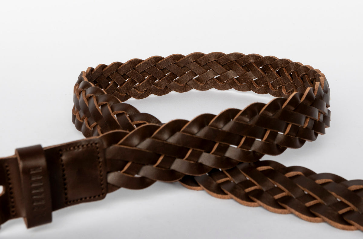 Cinturón De Cuero Trenzado Y Perforado - Ancho 72 Mm, Color Marrón, Talla M (83-91 Cm)