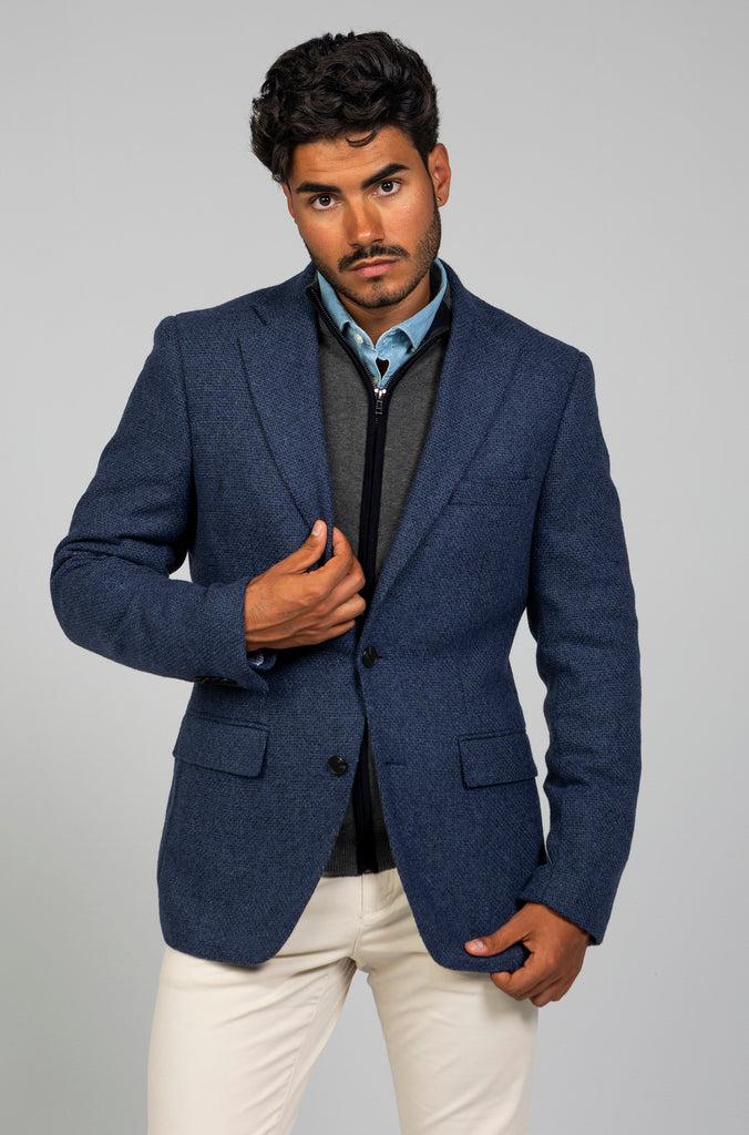 Americana Estructura Azul Marino Lana 100%
