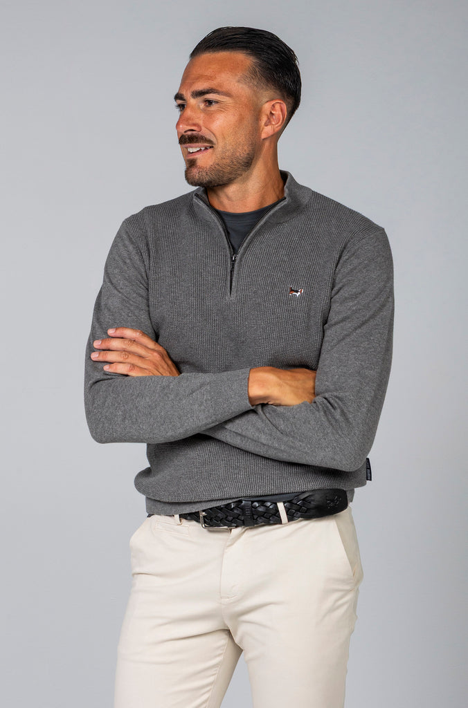 Jersey Perlado Cuello Zipper Gris Medio