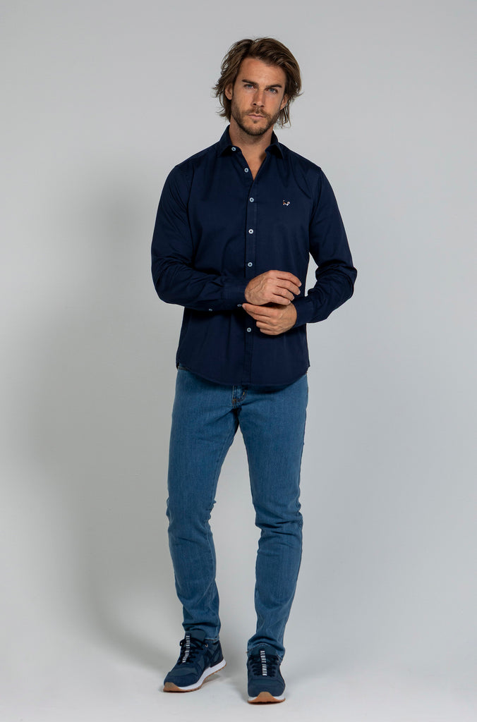 Camisa Twill Tintada Marino