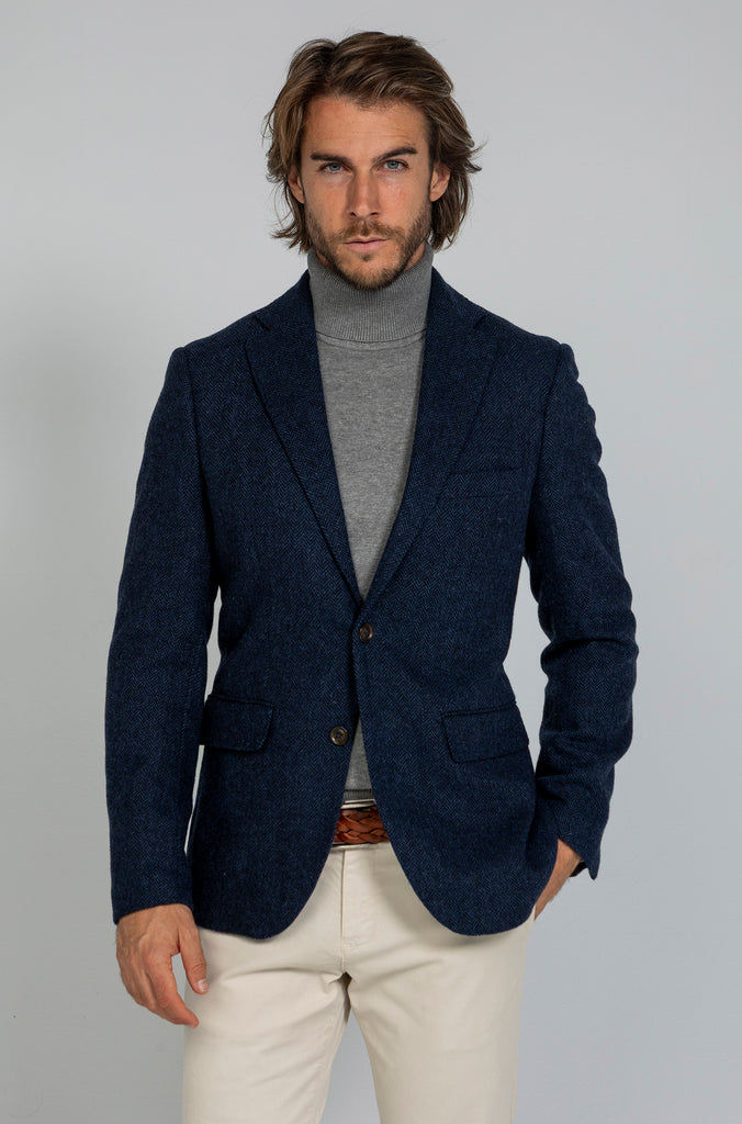 Americana Espiga Marino Lana 100%