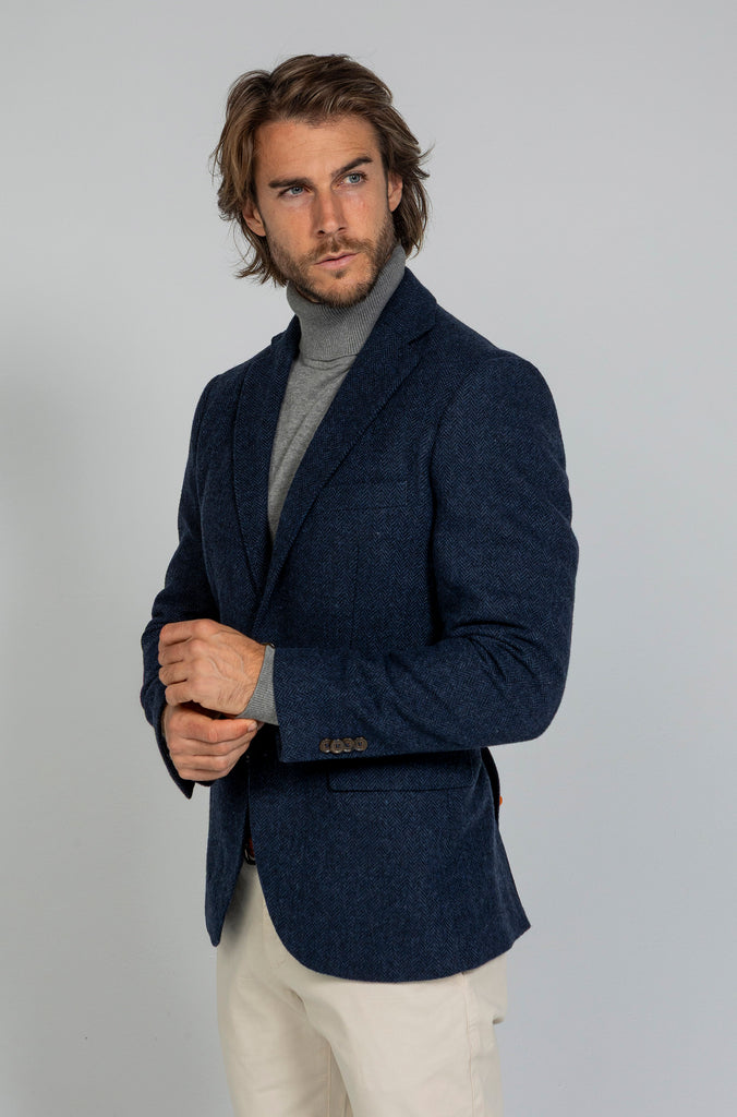 Americana Espiga Marino Lana 100%