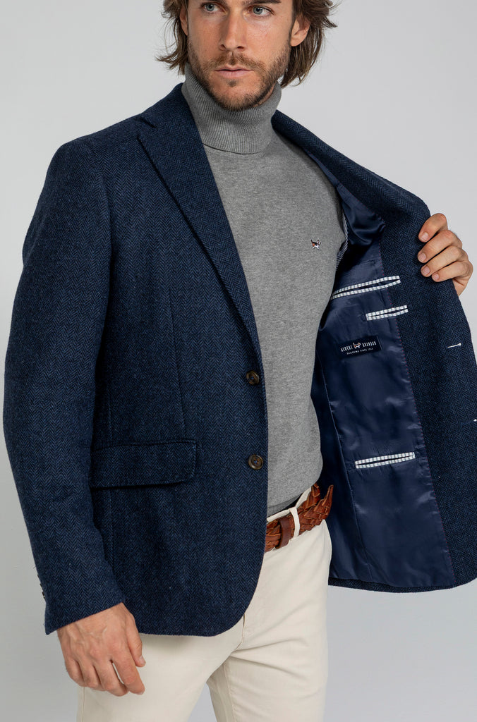 Americana Espiga Marino Lana 100%