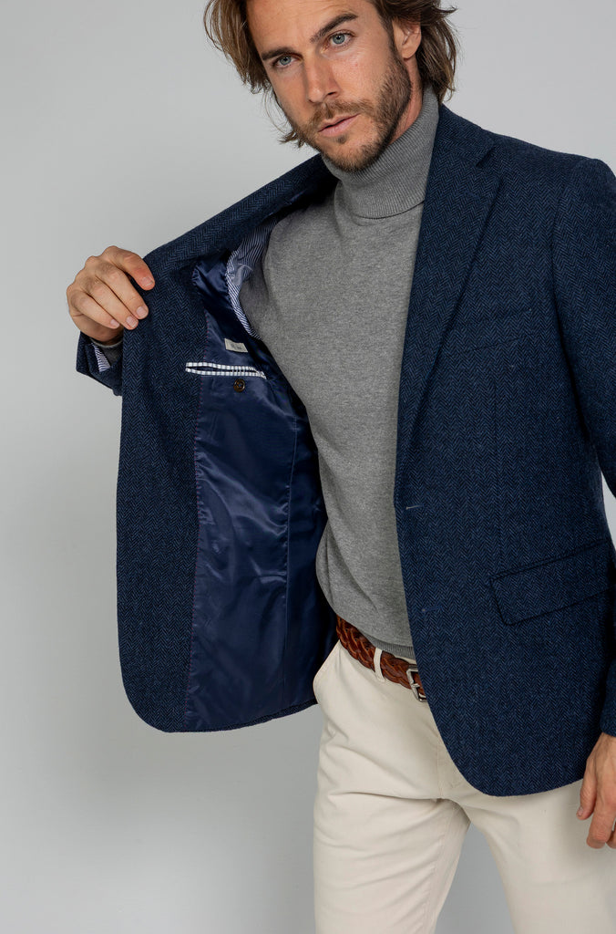 Americana Espiga Marino Lana 100%