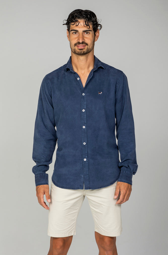 Camisa Tencel Desgastada Marino