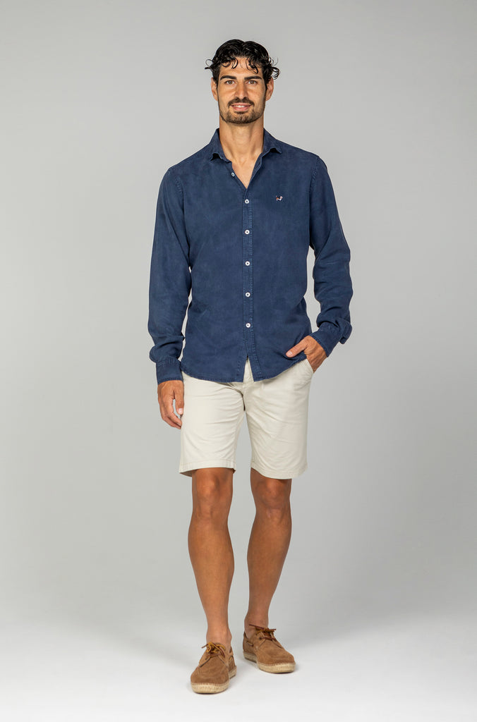 Camisa Tencel Desgastada Marino