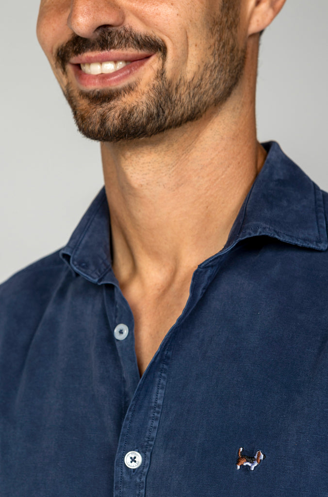 Camisa Tencel Desgastada Marino