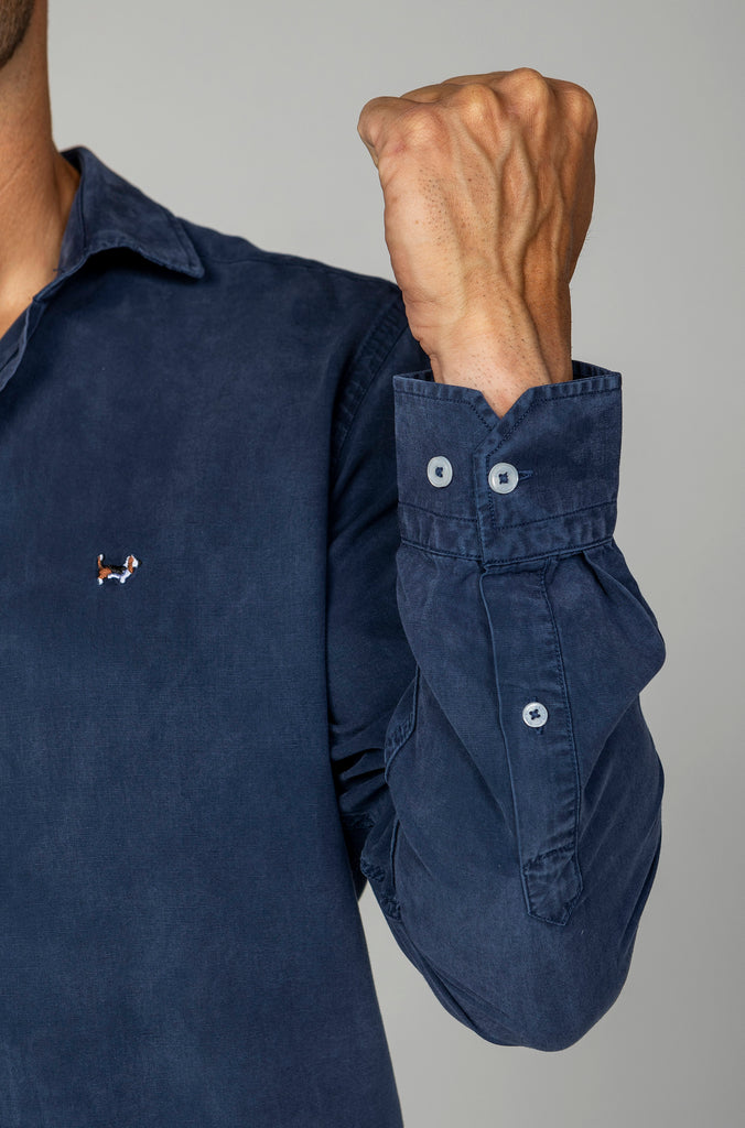 Camisa Tencel Desgastada Marino