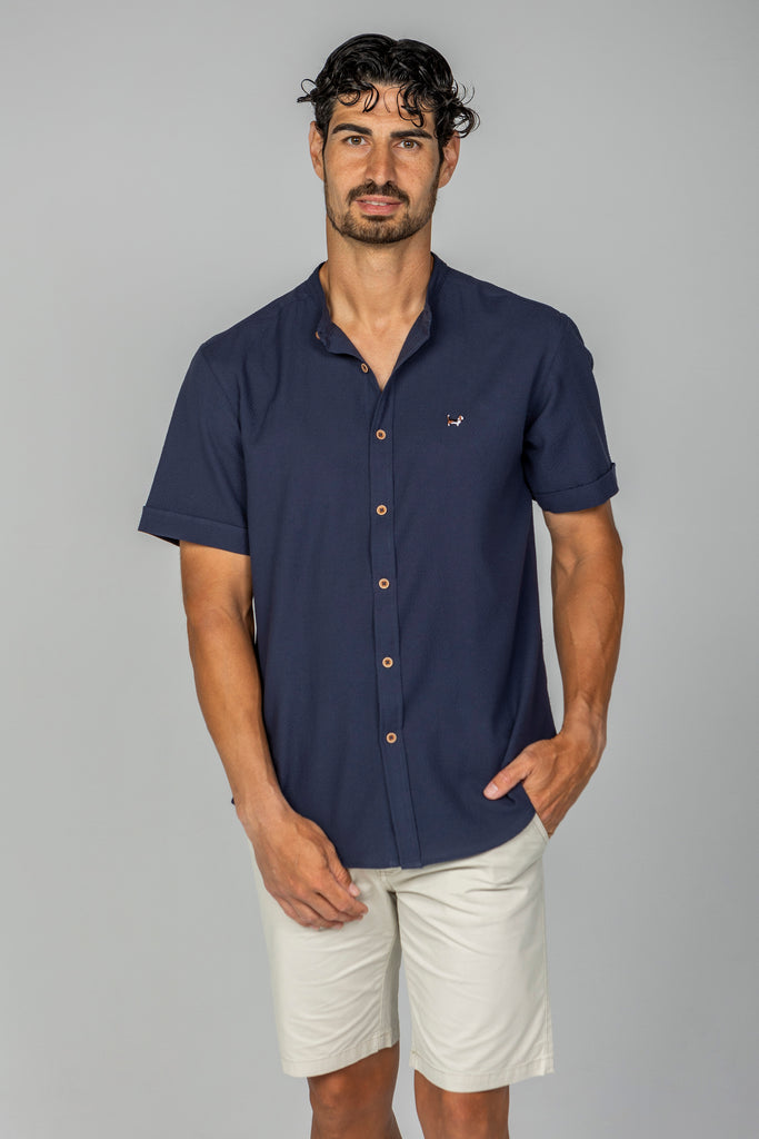 Camisa Seersuker Manga Corta Marino