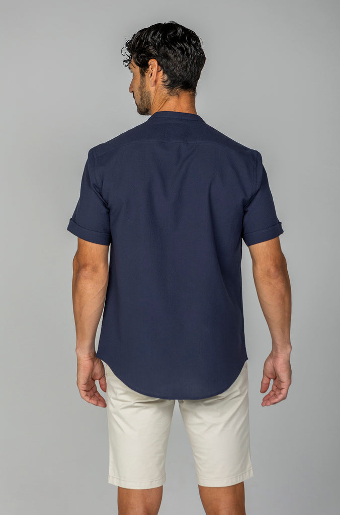Camisa Seersuker Manga Corta Marino
