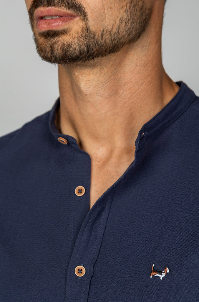Camisa Seersuker Manga Corta Marino