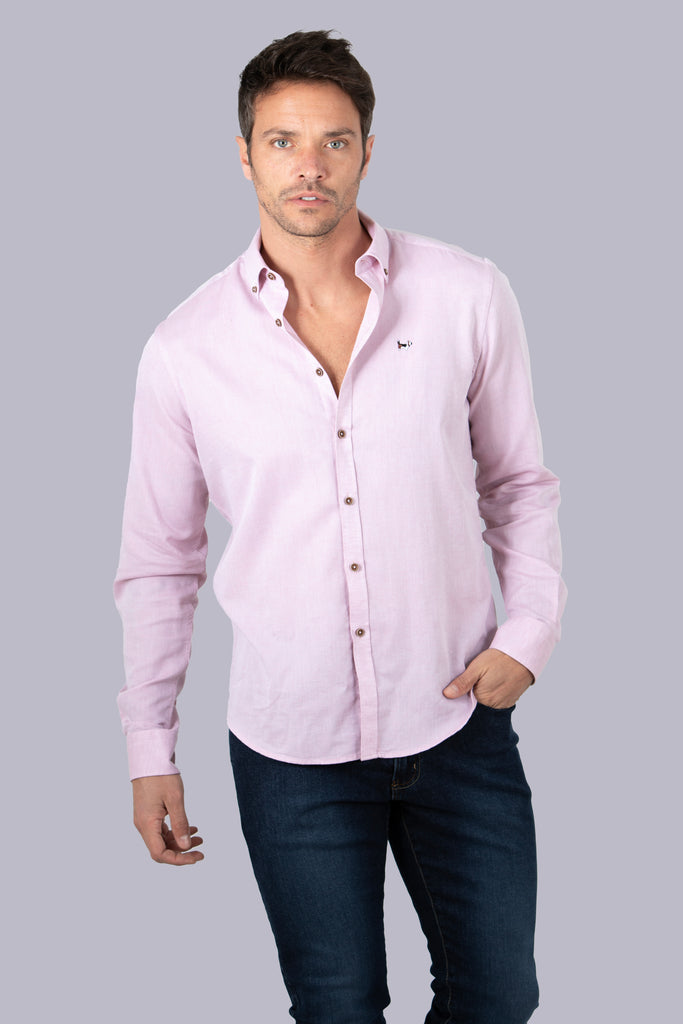 Camisa Biarritz Lino Estructura Rosa
