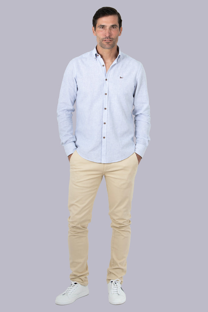 Camisa Marsella Lino Multirayas Azul