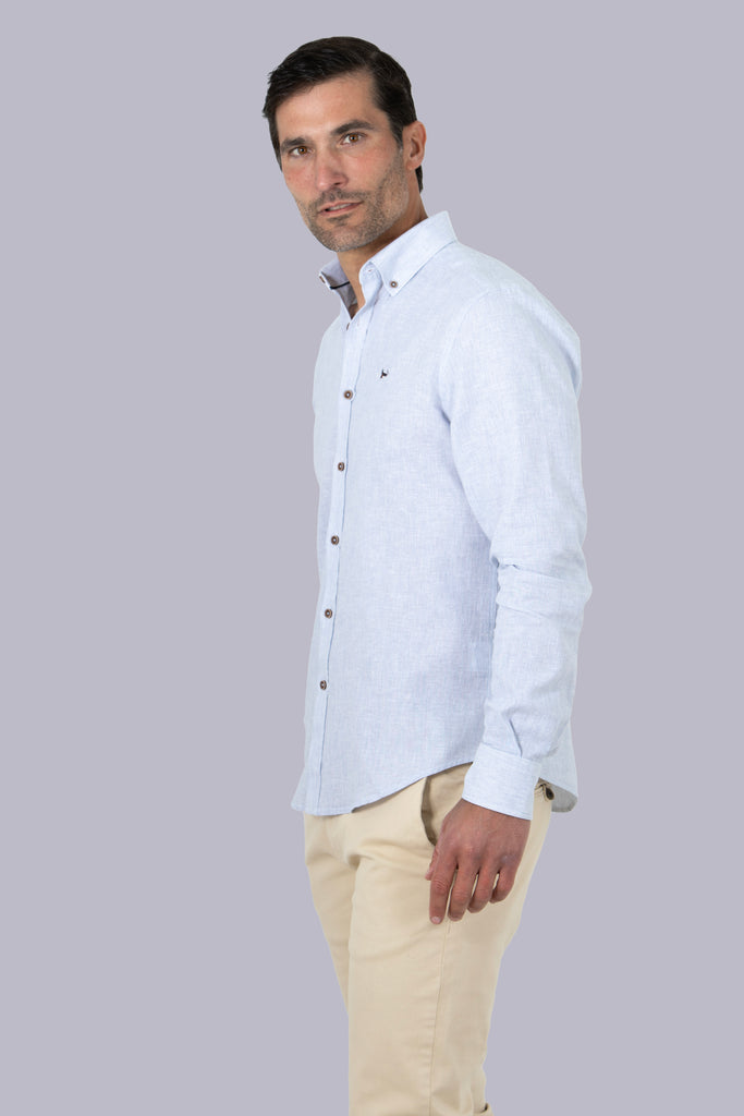 Camisa Marsella Lino Multirayas Azul