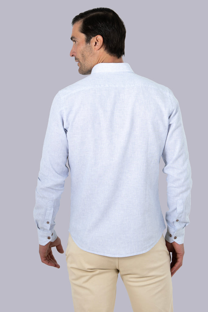 Camisa Marsella Lino Multirayas Azul