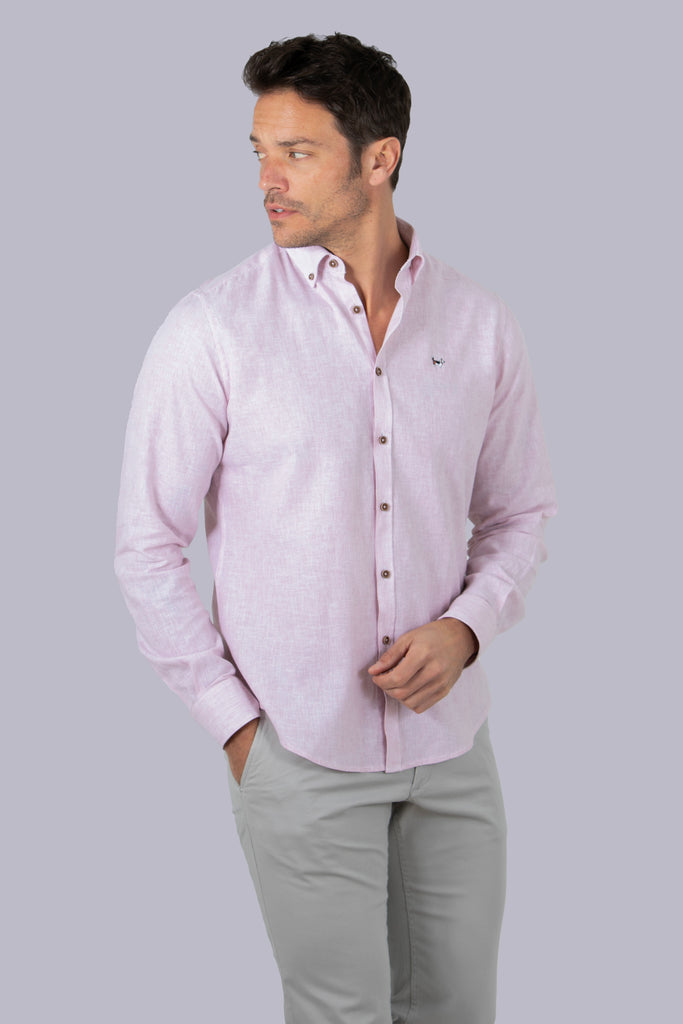 Camisa Marsella Lino Multirayas Rosa
