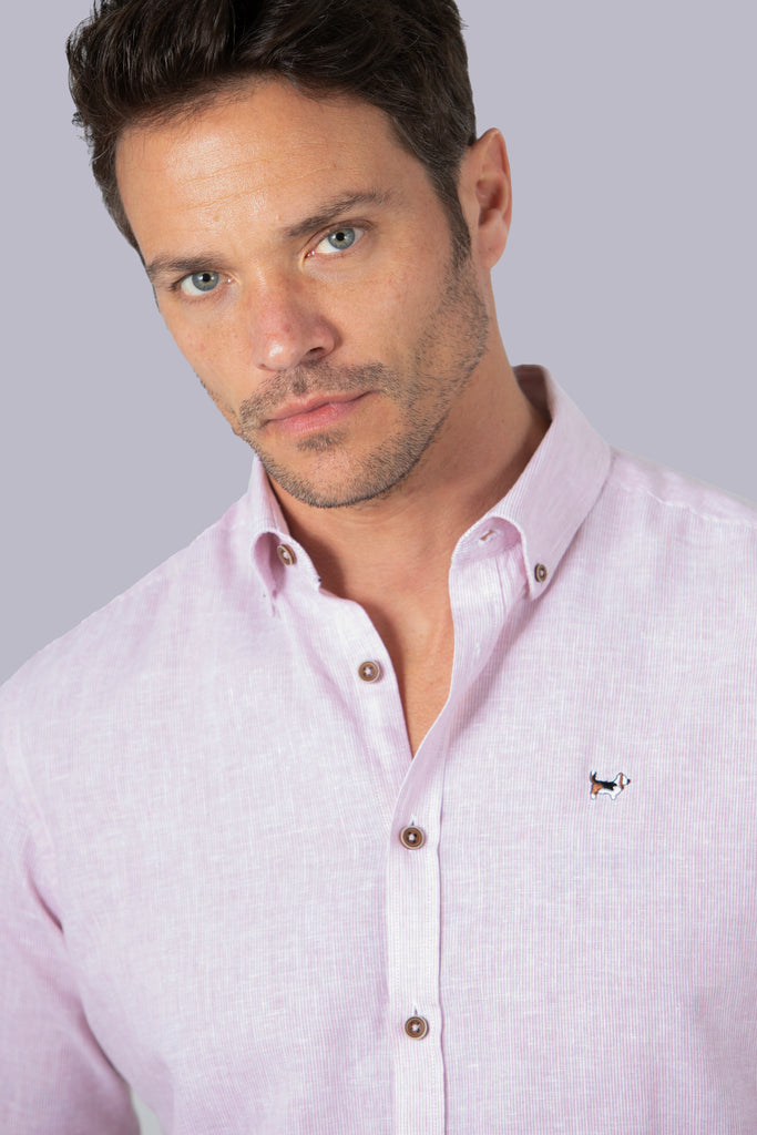 Camisa Marsella Lino Multirayas Rosa