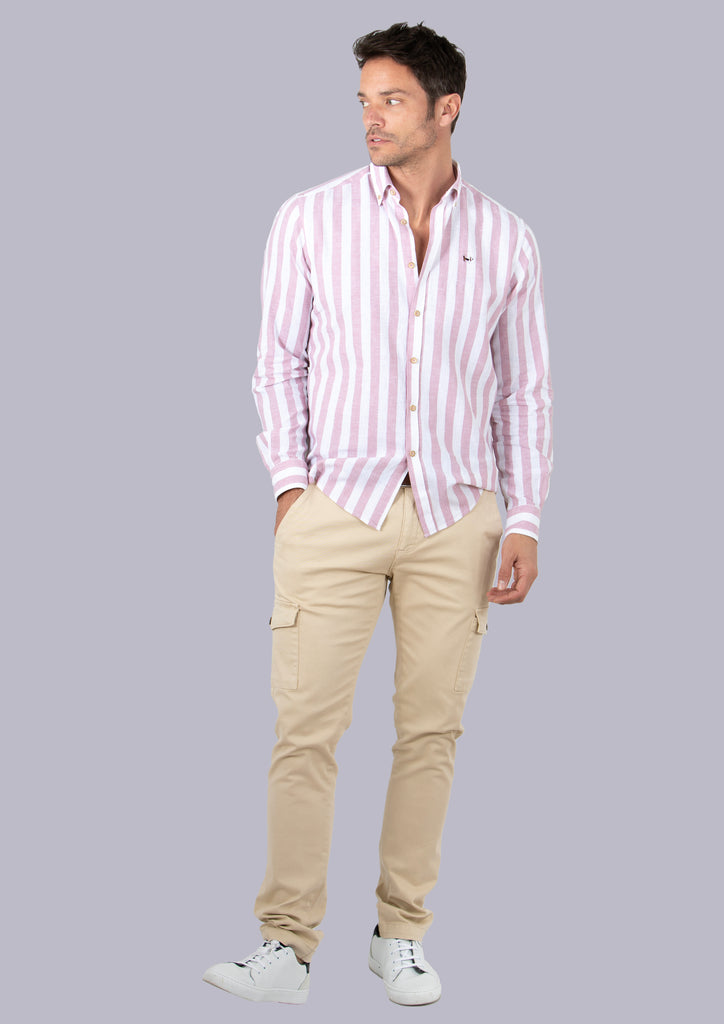Camisa Luarca Lino Raya Ancha Marsala