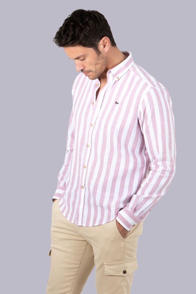 Camisa Luarca Lino Raya Ancha Marsala