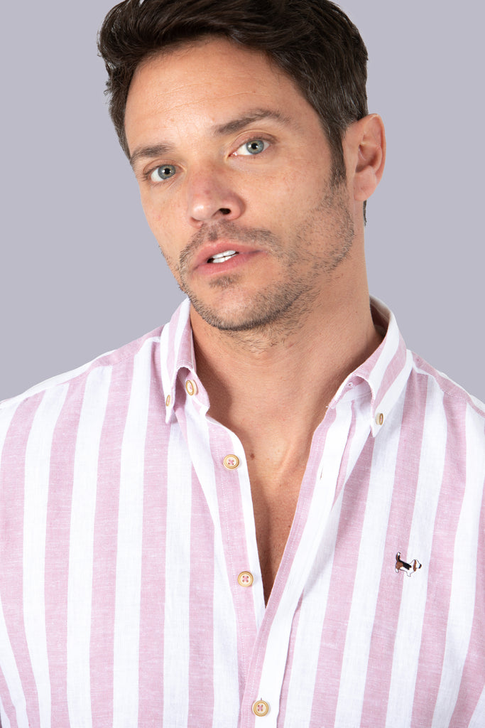 Camisa Luarca Lino Raya Ancha Marsala
