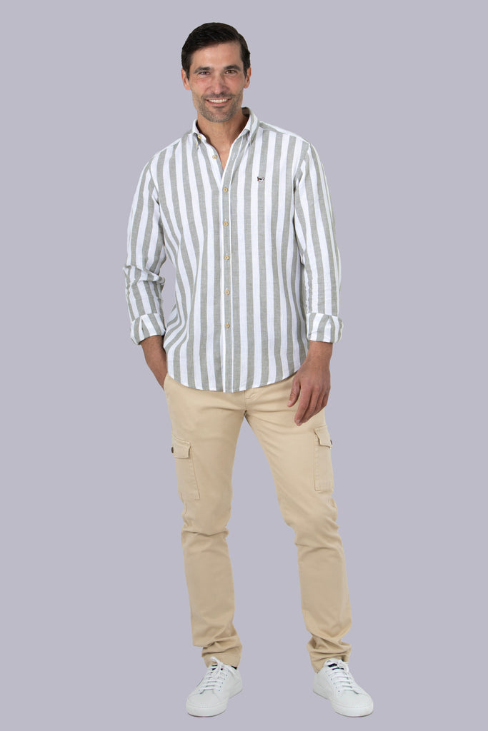 Camisa Luarca Lino Raya Ancha Verde