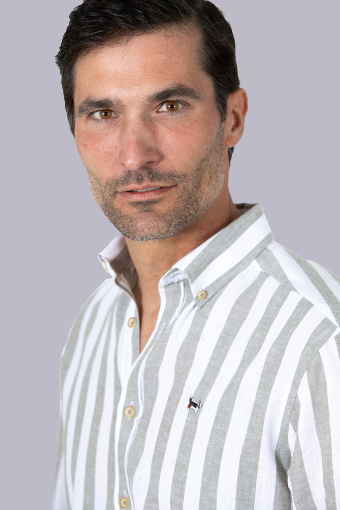 Camisa Luarca Lino Raya Ancha Verde