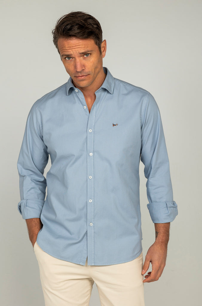 Camisa Estructura Garment Dyed Azul Medio