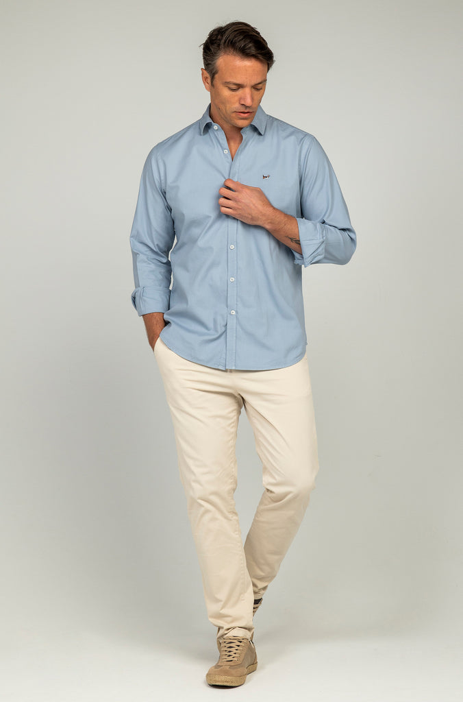 Camisa Estructura Garment Dyed Azul Medio