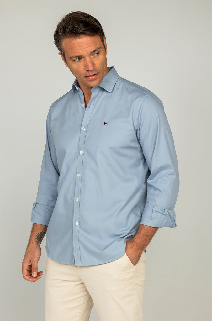 Camisa Estructura Garment Dyed Azul Medio