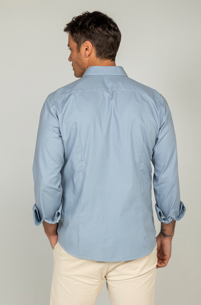 Camisa Estructura Garment Dyed Azul Medio