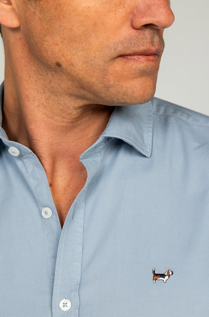 Camisa Estructura Garment Dyed Azul Medio
