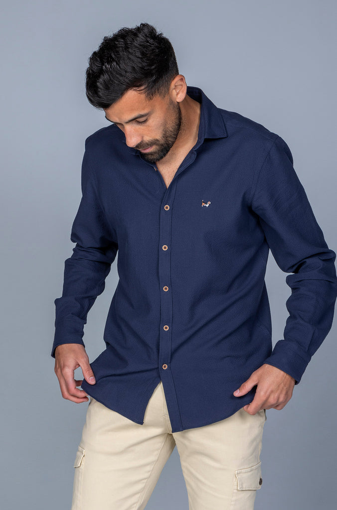 Camisa Seersuker Marino