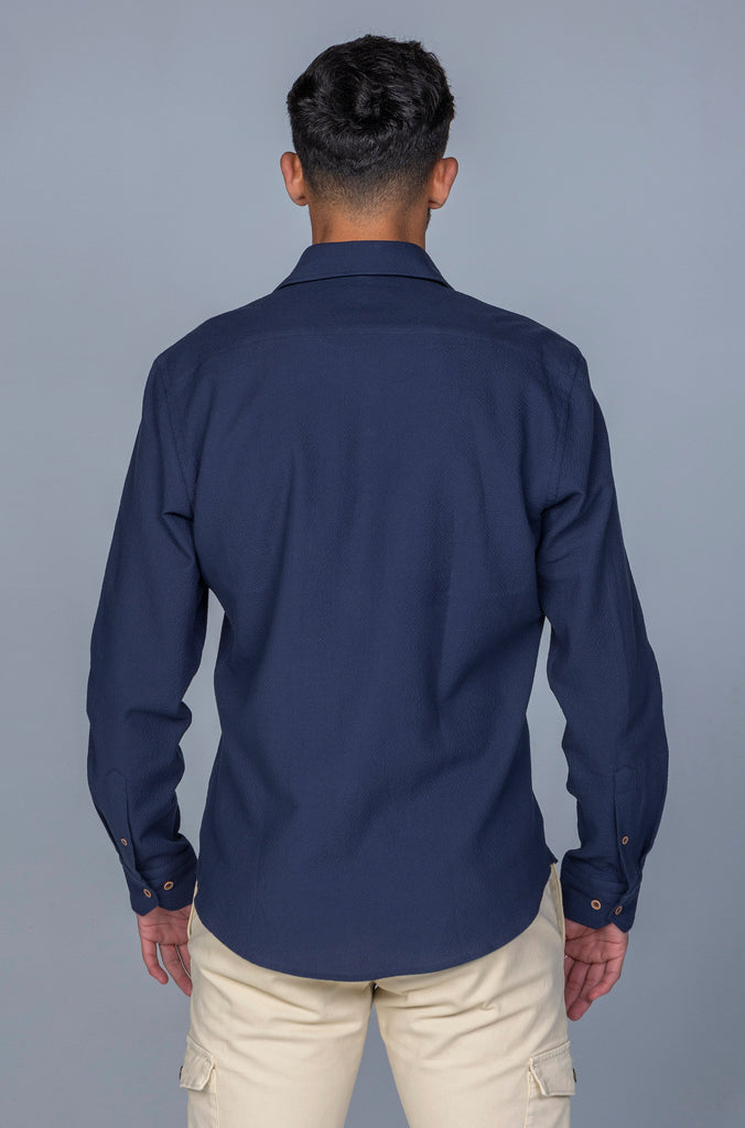 Camisa Seersuker Marino