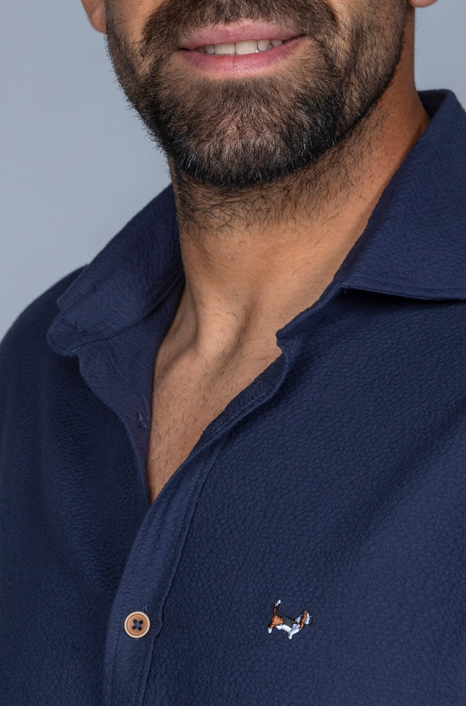 Camisa Seersuker Marino
