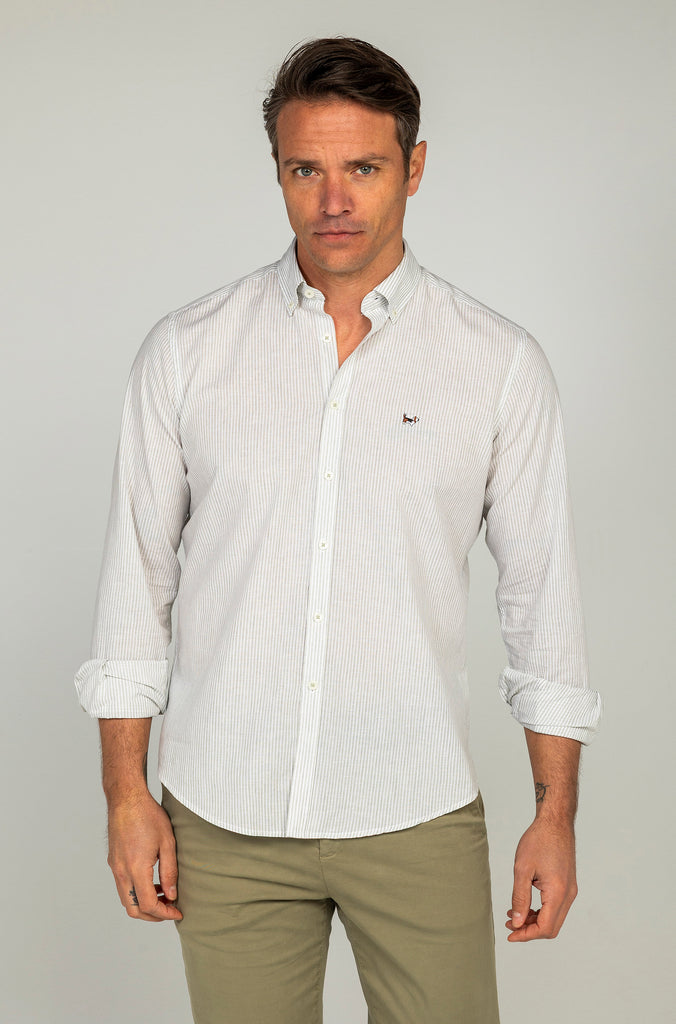 Camisa Lino Tencel Rayas Verde