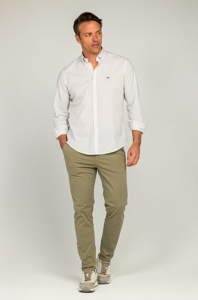 Camisa Lino Tencel Rayas Verde