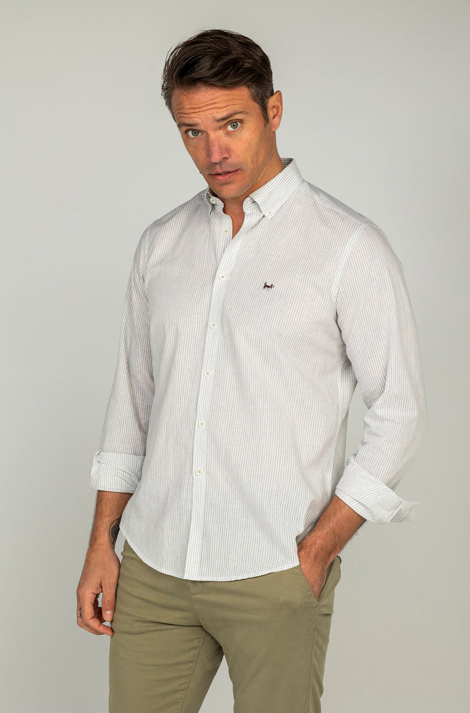 Camisa Lino Tencel Rayas Verde