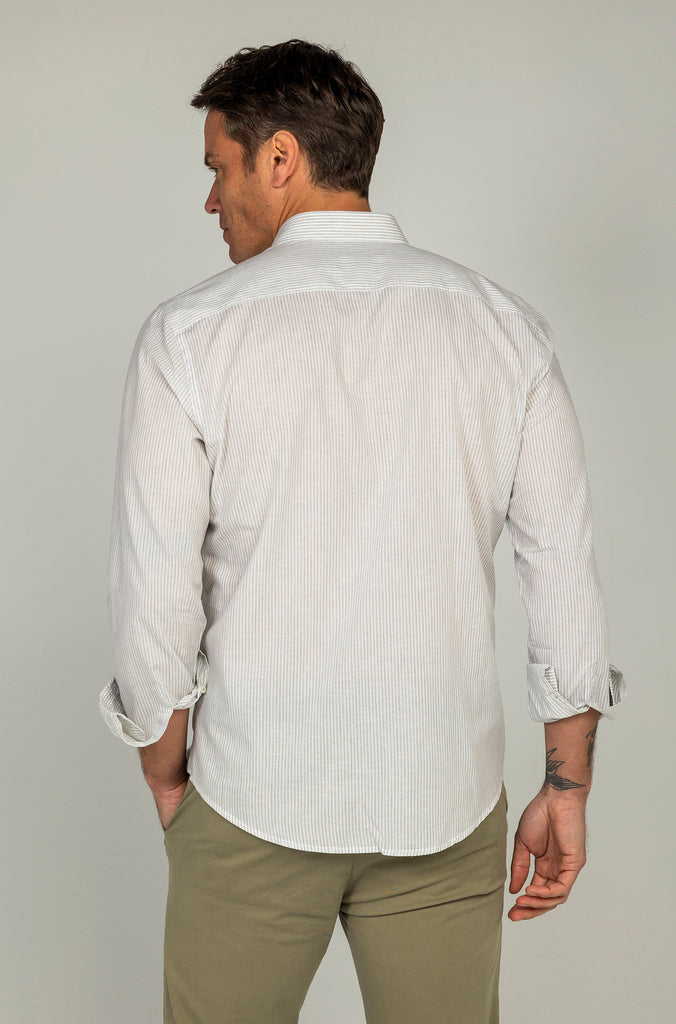 Camisa Lino Tencel Rayas Verde