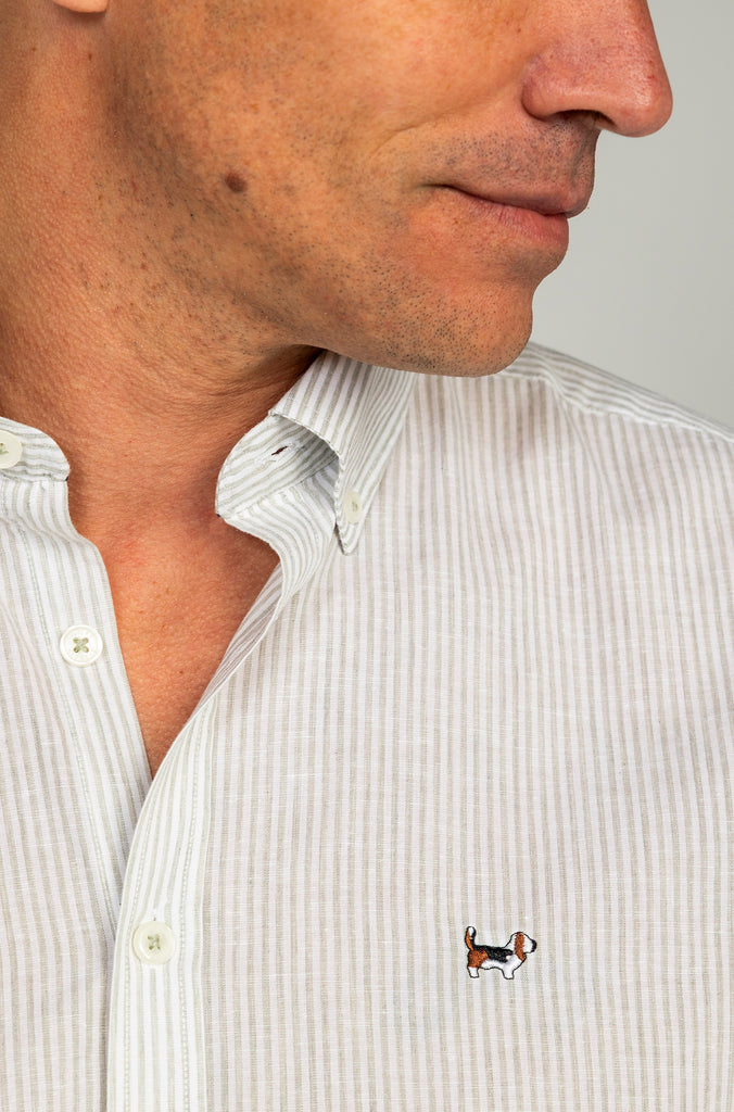 Camisa Lino Tencel Rayas Verde