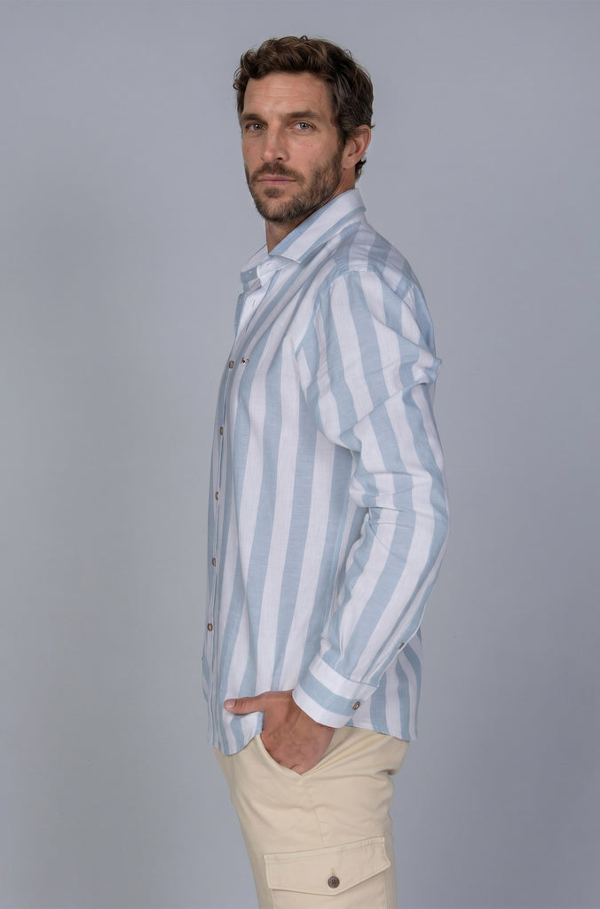 Camisa Lino Raya Ancha Celeste