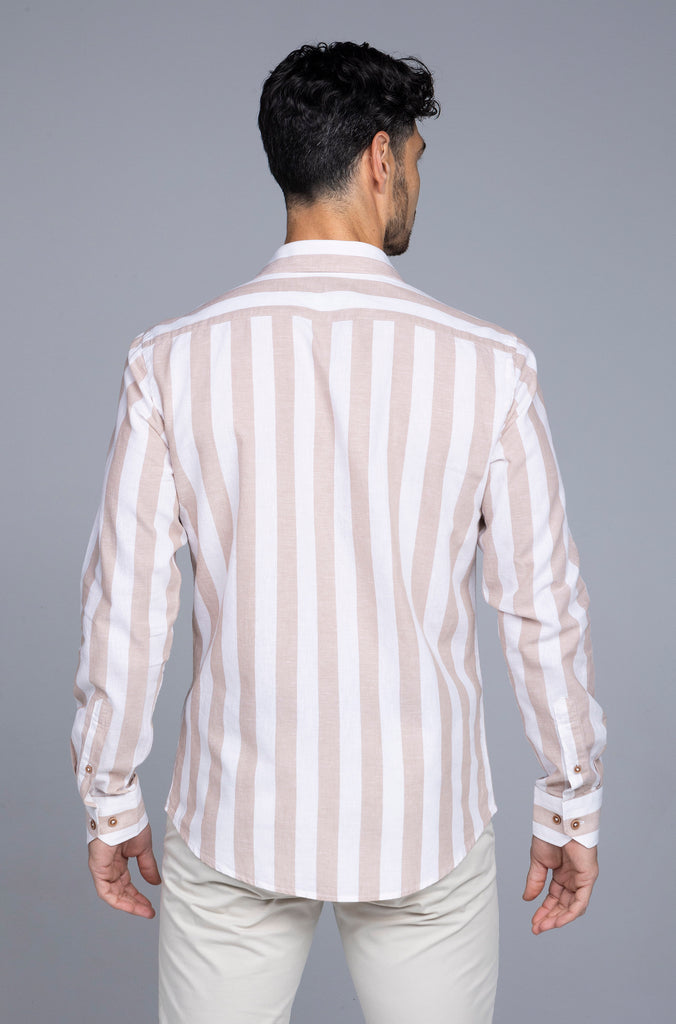 Camisa Mahón Lino Raya Ancha Salmon