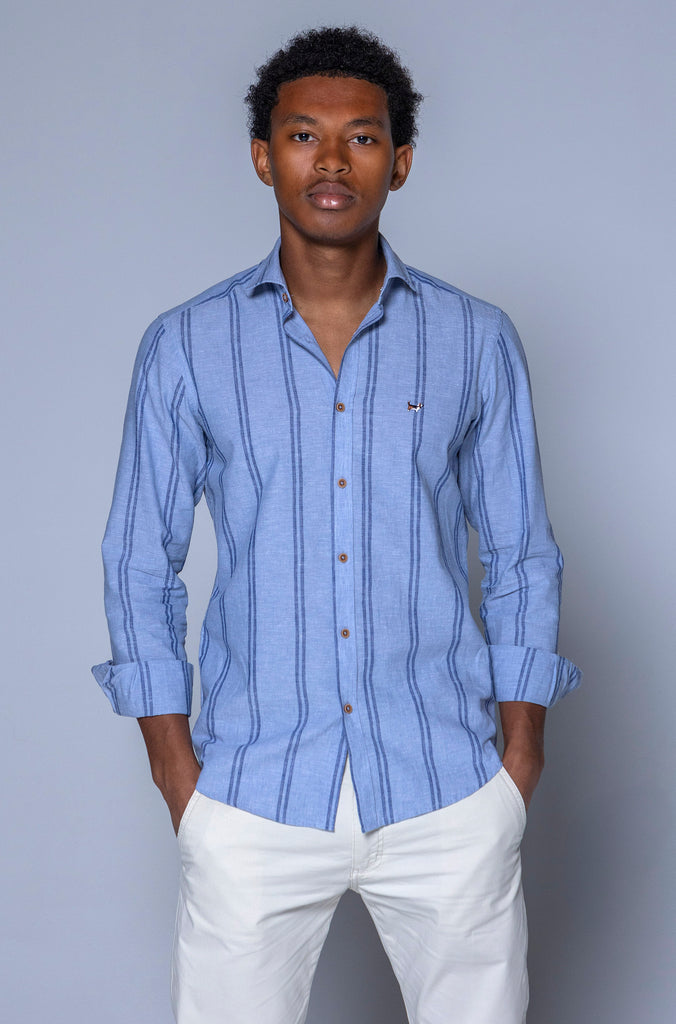 Camisa Menorca Lino Raya Azul