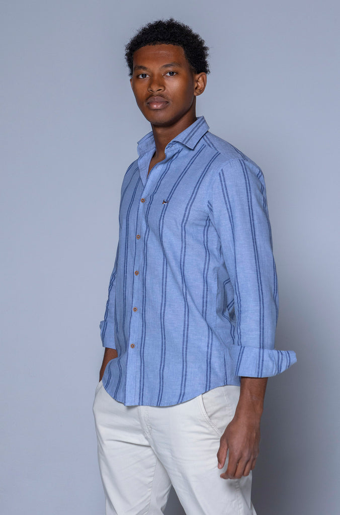 Camisa Menorca Lino Raya Azul
