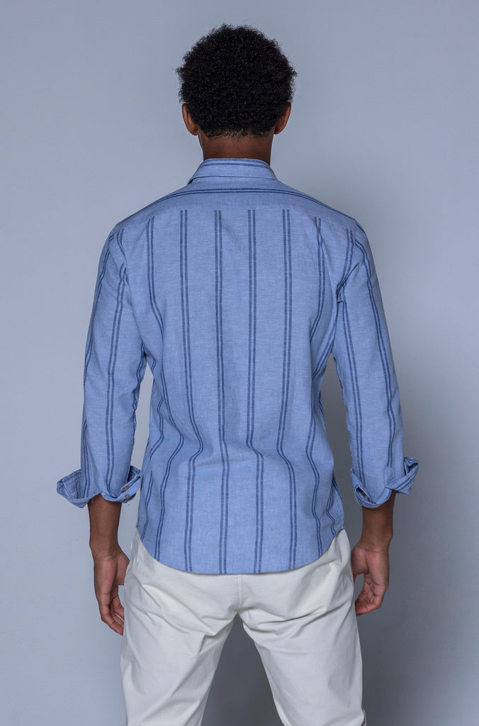 Camisa Menorca Lino Raya Azul