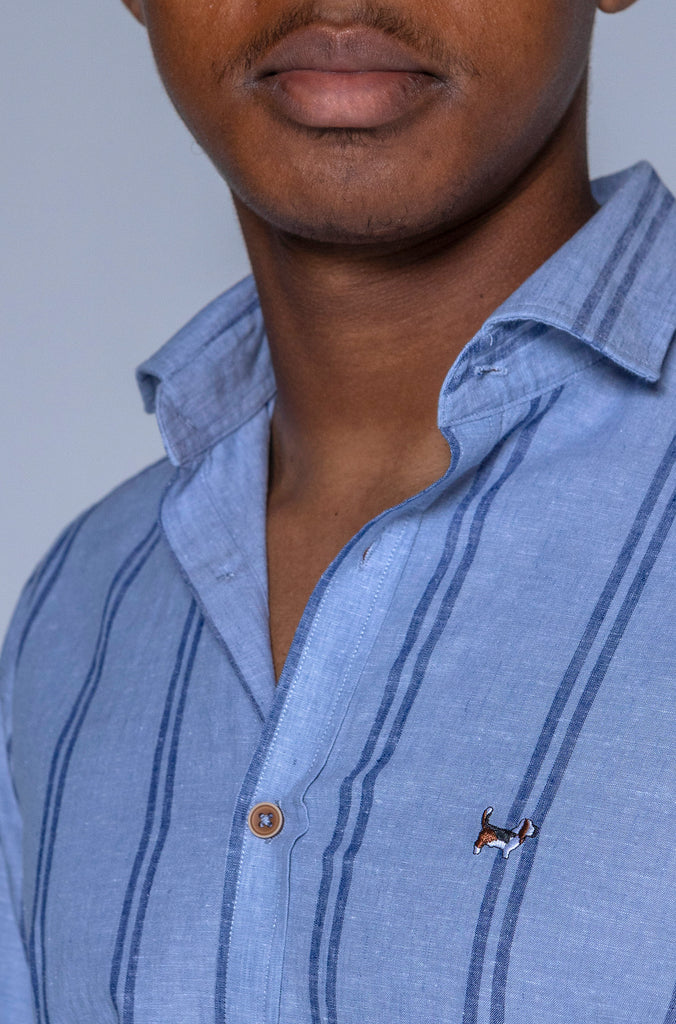 Camisa Menorca Lino Raya Azul