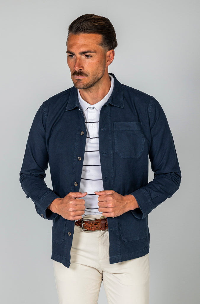 Sobrecamisa Lino Garment Dyed Marino Doble Bolsillo